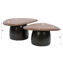 Table basse gigogne triangulaire bois foncé et métal (x2) NAKO