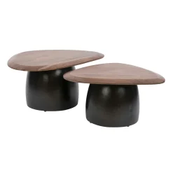 Table basse gigogne triangulaire bois foncé et métal (x2) NAKO