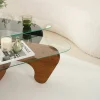Table basse gigogne verre - 2 bois, triangle (lot de 2) ANZIO