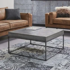 Table basse grise bois massif 80 cm LUCKNOW