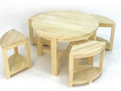 Table basse hévéa D76cm + 4 tabouretsMAORI