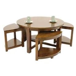 Table basse hévéa D76cm + 4 tabouretsMAORI