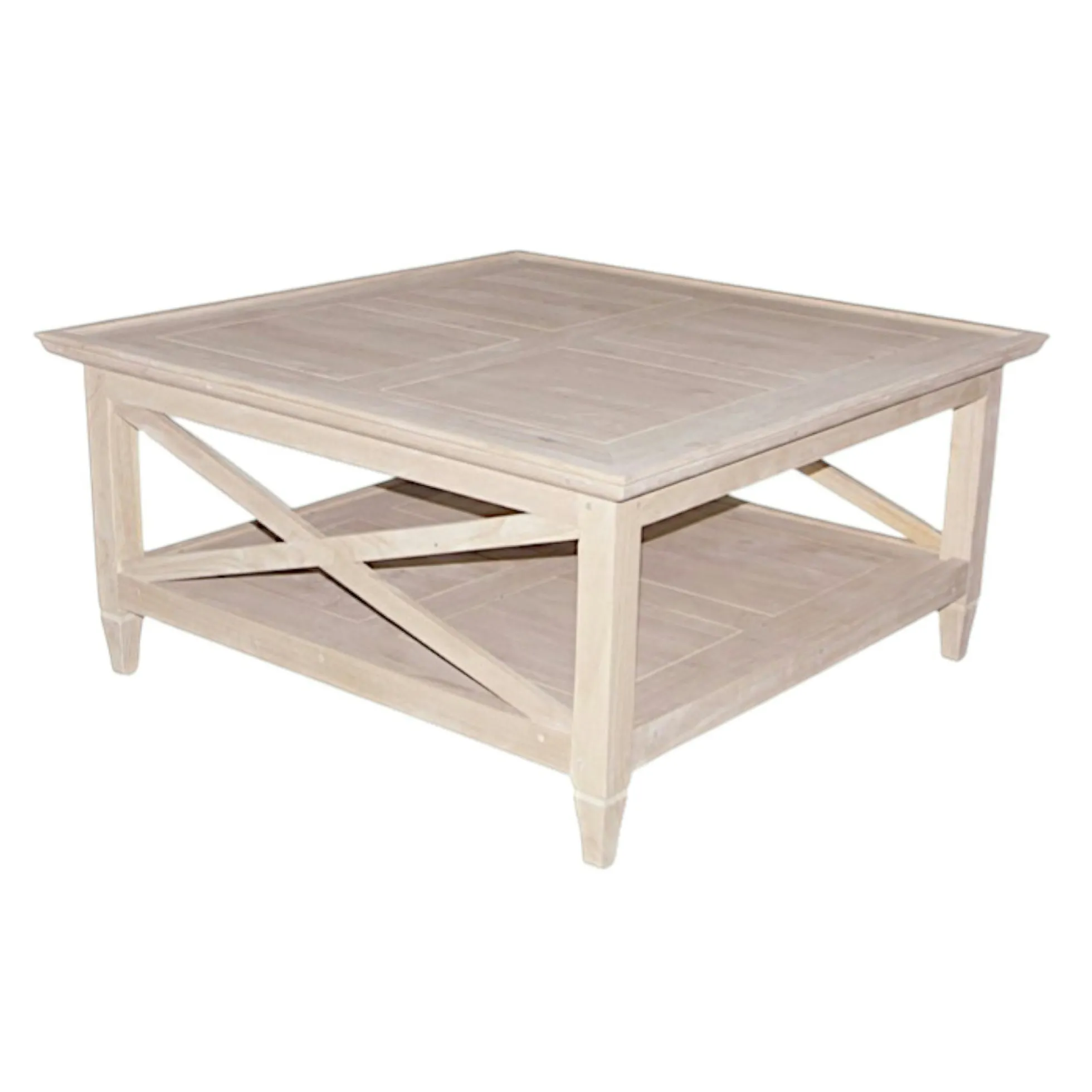 Table basse Hévéa double plateaux et côtés croisillons 90x90x45cm MAORI / TRADITION