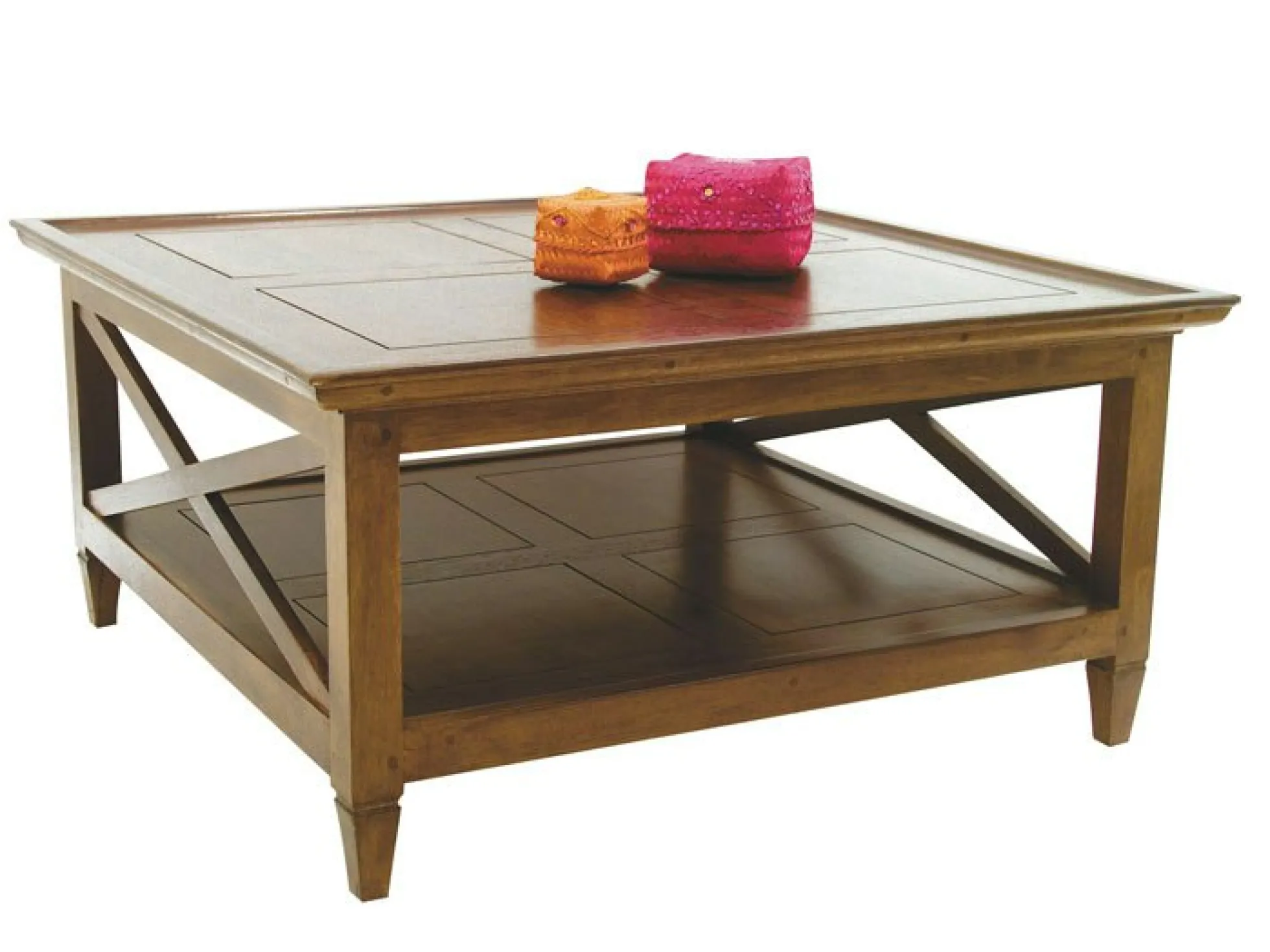 Table basse Hévéa double plateaux et côtés croisillons 90x90x45cm MAORI / TRADITION