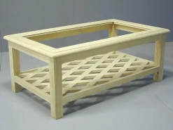 Table basse Hévéa double plateaux, 1 plateau verre, 1 plateau ajouré effet croisé 120x70x47cm MAORI