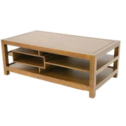 Table basse hévéa 3 plateaux 5 niches 110x60cm MAORI