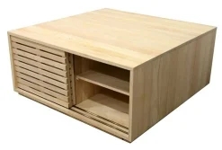 Table basse Hévéa 4 portes coulissantes Persiennes 100x100x45cm NEW ORLEANS