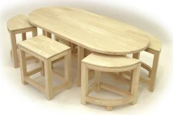 Table basse hévéa + 6 tabourets MAORI