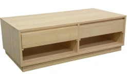 Table basse Hévéa 2 tiroirs traversants, 2 niches basses sous tiroirs 120x60x40cm BALTIC