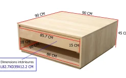 Table basse Hévéa 2 tiroirs 90x90x40cm BALTIC