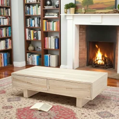 Table basse Hévéa 2 tiroirs 120x60x35cm NIAGARA
