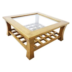 Table basse hévéa vitrée 80x80cm MAORI