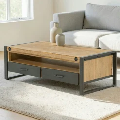 Table basse industrielle bois métal boulons BROOKLYN