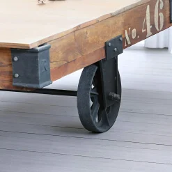 Table basse industrielle vintage bois recyclé roues LEEDS