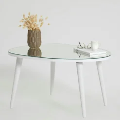 Table basse miroir forme organique pieds blancs TULUM