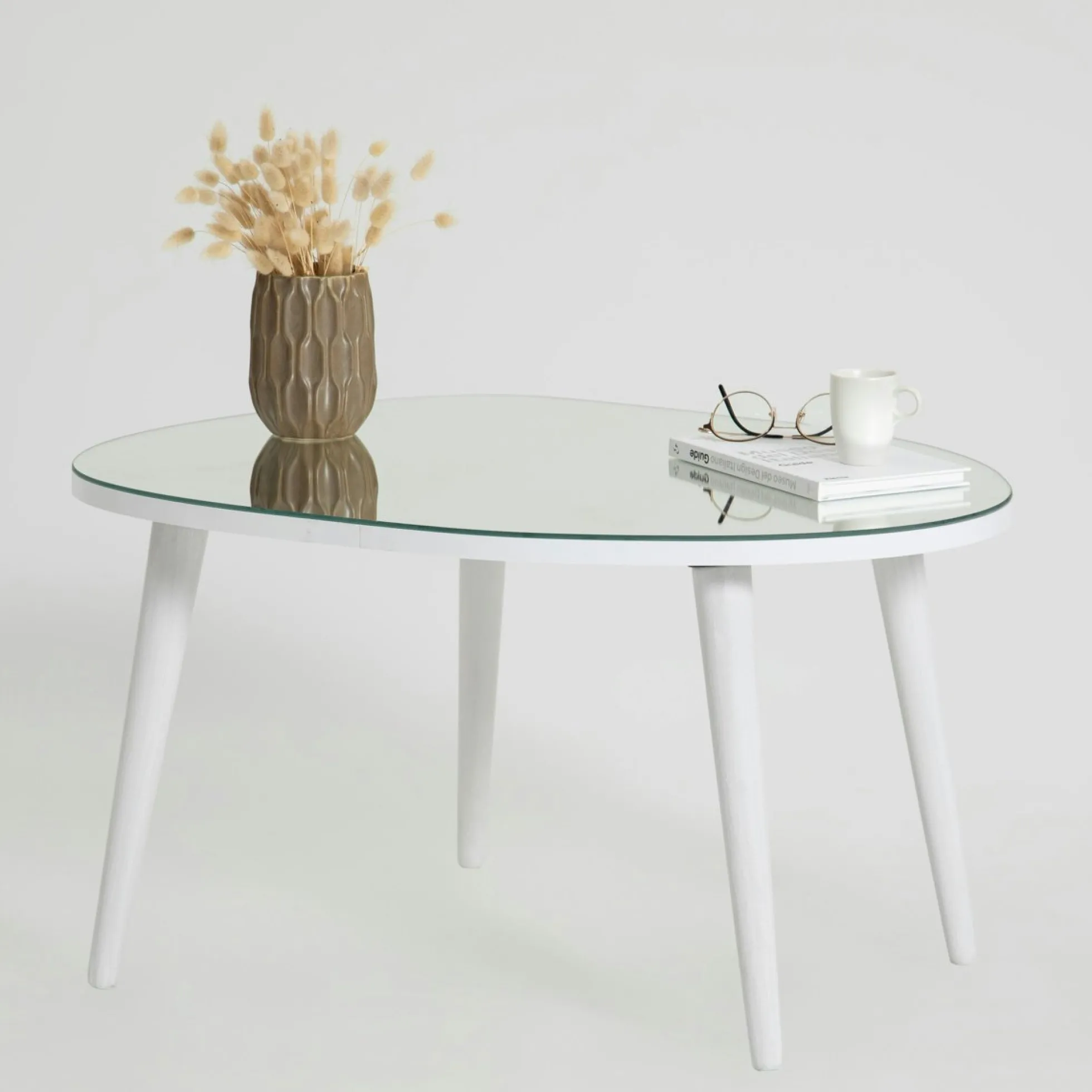 Table basse miroir forme organique pieds blancs TULUM