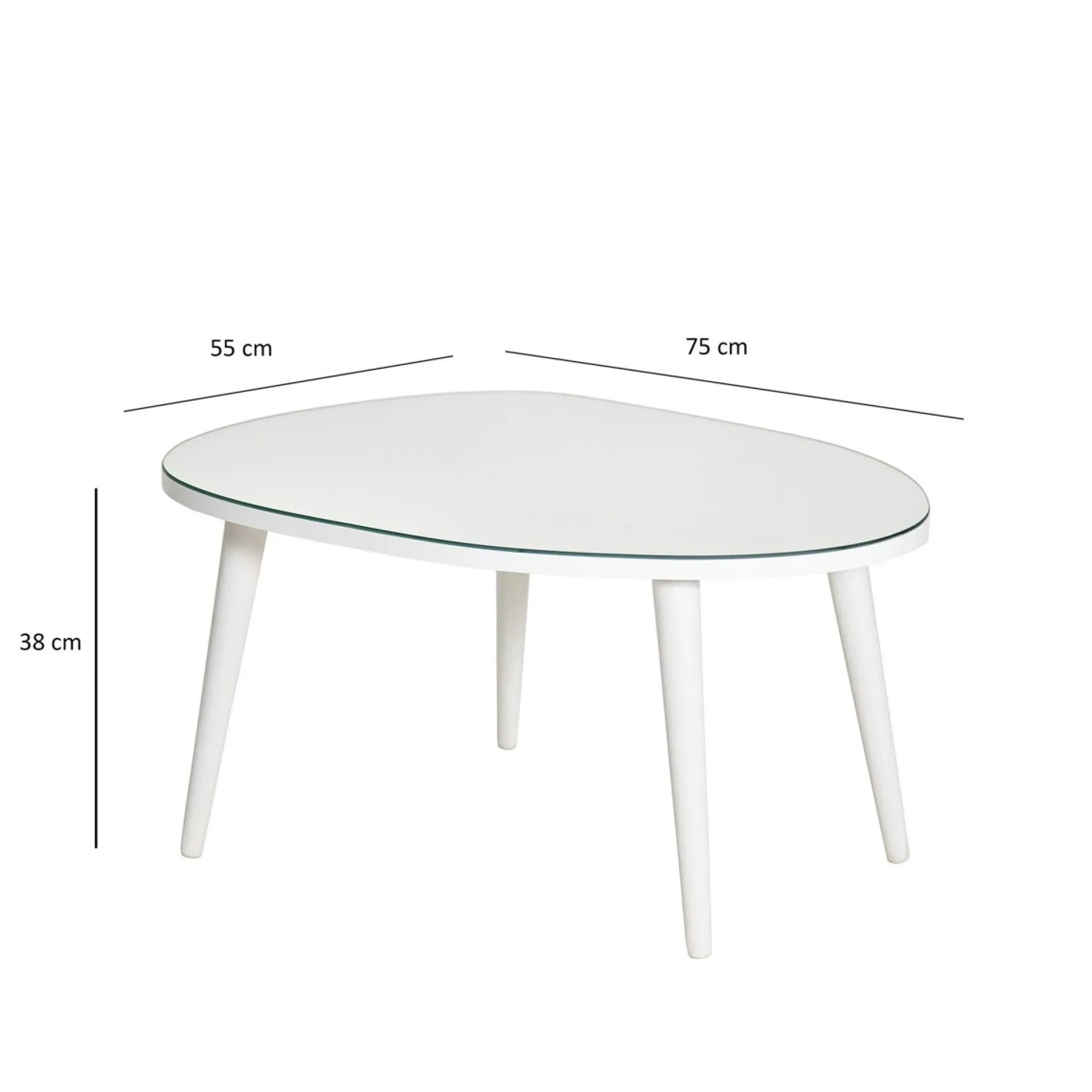 Table basse miroir forme organique pieds blancs TULUM