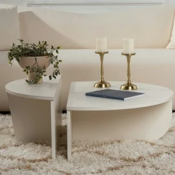 Table basse moderne blanche effet bois - 2 hauteurs MARFA