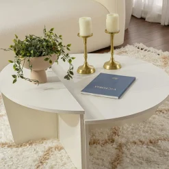 Table basse moderne blanche effet bois - 2 hauteurs MARFA