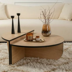 Table basse moderne effet bois ruban noir - 2 hauteurs MARFA
