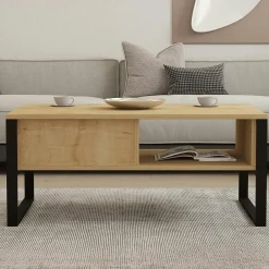 Table basse moderne effet bois clair avec niches JENA