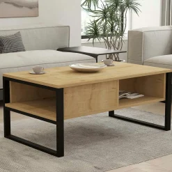 Table basse moderne effet bois clair avec niches JENA