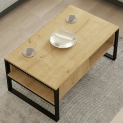 Table basse moderne effet bois clair avec niches JENA