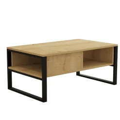 Table basse moderne effet bois clair avec niches JENA