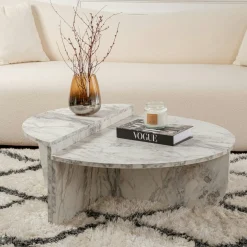 Table basse moderne effet marbre blanc - 2 hauteurs MARFA