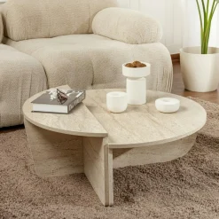 Table basse moderne effet travertin - 2 hauteurs MARFA