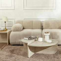 Table basse moderne effet travertin - 2 hauteurs MARFA