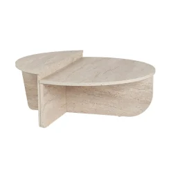 Table basse moderne effet travertin - 2 hauteurs MARFA