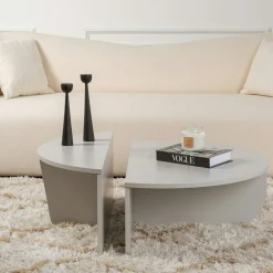 Table basse moderne grise effet laqué - 2 hauteurs MARFA