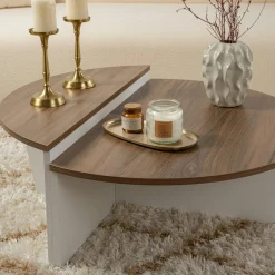 Table basse moderne plateau effet noyer - 2 hauteurs MARFA