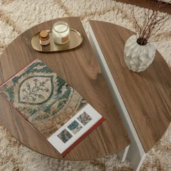 Table basse moderne plateau effet noyer - 2 hauteurs MARFA