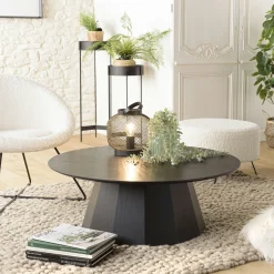 Table basse moderne ronde bois - métal noirCORUMBA