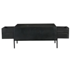 Table basse noire carrée en bois rainuré 2 tiroirs CORTINA
