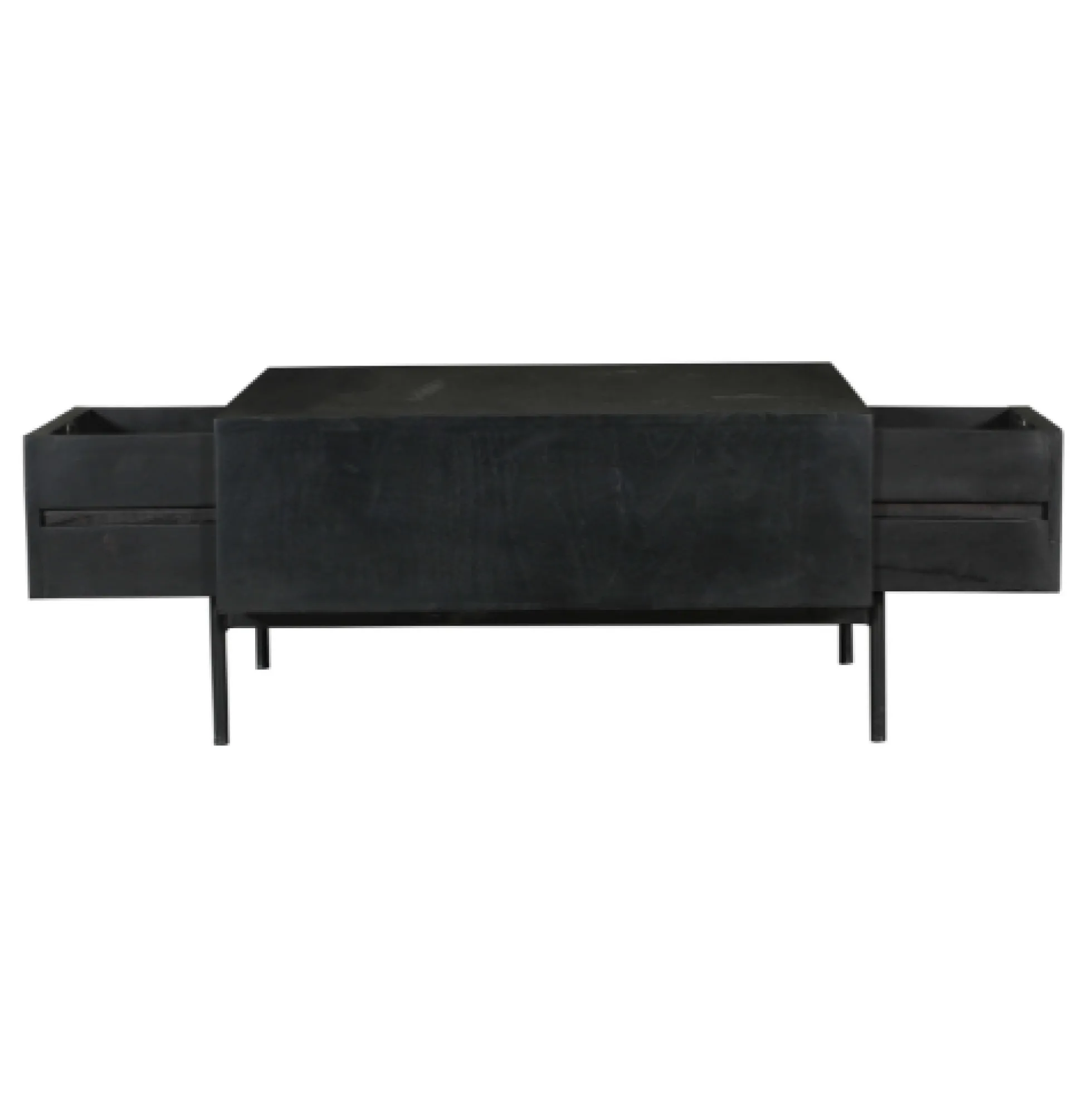 Table basse noire carrée en bois rainuré 2 tiroirs CORTINA
