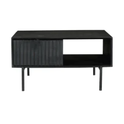 Table basse noire carrée en bois rainuré 2 tiroirs CORTINA