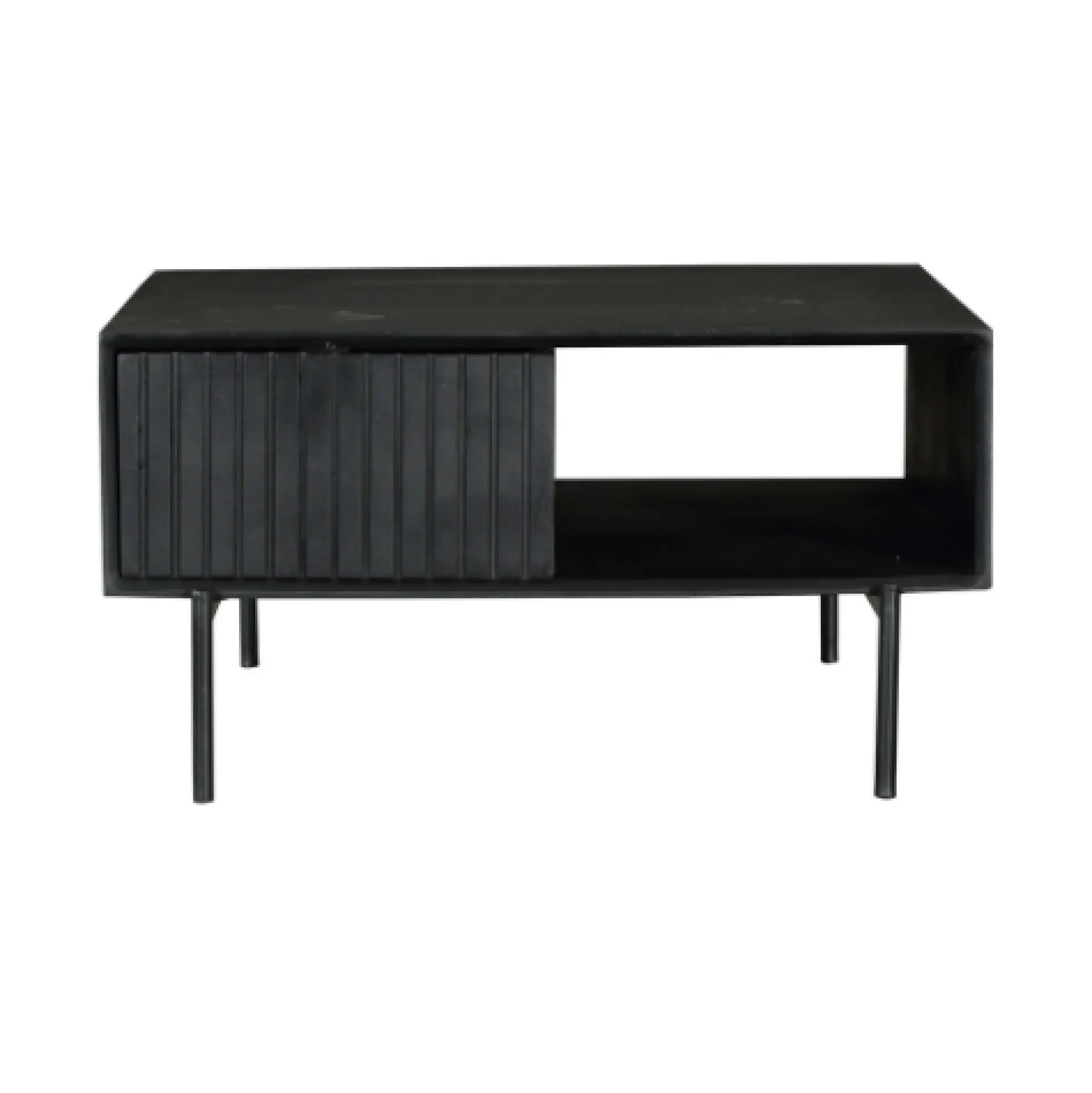 Table basse noire carrée en bois rainuré 2 tiroirs CORTINA