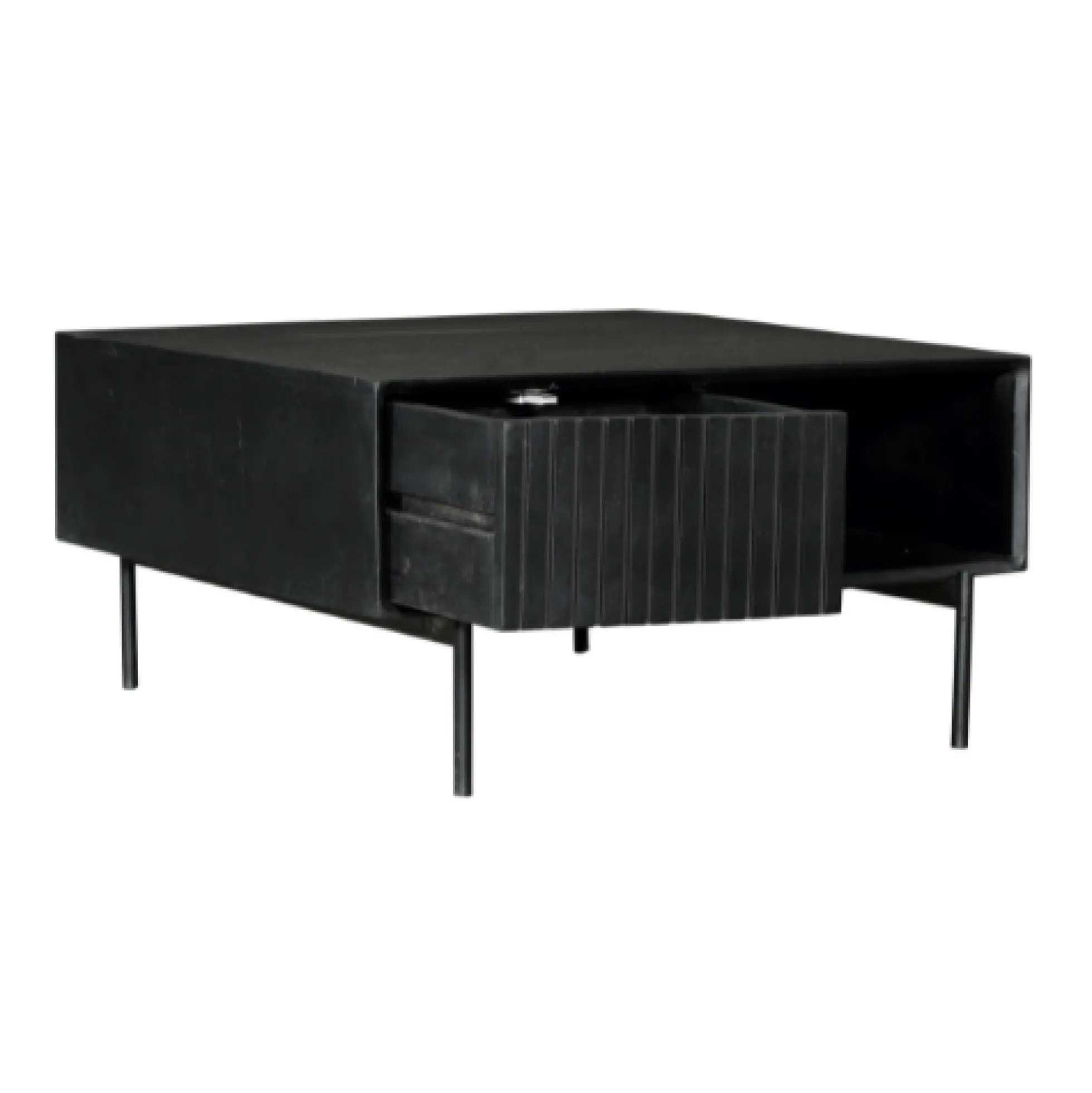 Table basse noire carrée en bois rainuré 2 tiroirs CORTINA