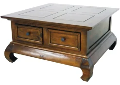 Table basse Opium Hévéa 4 tiroirs et pieds galbés 75x75x39,8cm MAORI