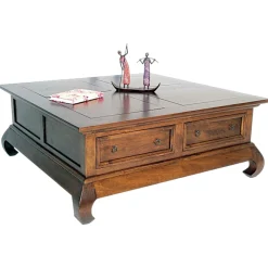 Table basse Opium 4 tiroirs hévéa 100x100cm MAORI