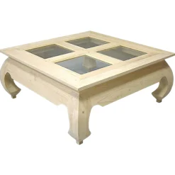Table basse Opium vitrée Hévéa 4x4 carreaux 80x80x35cm MAORI