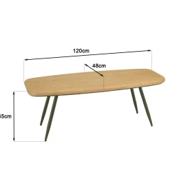 Table basse organique pin et métal vert 120 cm BAGAN