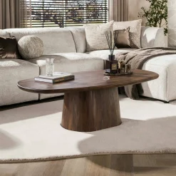 Table basse ovale bois d'acacia foncé design organique NAKO