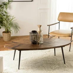 Table basse ovale bois recyclé chevrons KORKAI