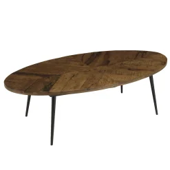 Table basse ovale bois recyclé chevrons KORKAI