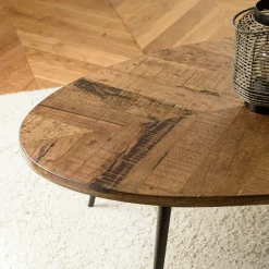 Table basse ovale bois recyclé chevrons KORKAI