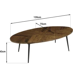 Table basse ovale bois recyclé chevrons KORKAI